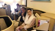 FILE PHOTO: Nawaz Sharif and his daughter Maryam sit on a Lahore-bound flight due for departure at Abu Dhabi International Airport, July 13, 2018. Reuters / Drazen Gorgic