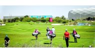 Golfers taking part in the 2020 Commercial Bank Qatar Masters at the brand new Education City Golf course yesterday. 