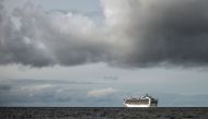 Birds fly passed the Grand Princess cruise ship, operated by Princess Cruises, as it maintains a holding pattern about 25 miles off the coast of San Francisco, California on March 8, 2020. / AFP / Josh Edelson 