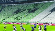 Inter Milan and Juventus players compete in an empty stadium due to the novel coronavirus outbreak during the Italian Serie A football match Juventus vs Inter Milan, at the Juventus stadium in Turin on March 8, 2020. AFP / Vincenzo Pinto
