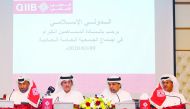 Sheikh Dr. Khalid bin Thani bin Abdullah Al Thani (second left), QIIB Chairman and Managing Director;  Rashid Nasser Al Kaabi (left), 	QIIB Vice-Chairman; Sheikh Abdullah bin Thani bin Abdullah Al Thani (right) Board Member, QIIB; and Dr. Abdul Basit Al S