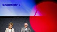 District Court of The Hague Dutch press judge Yolande Wijnnobel (L) speaks past Dutch press judge Paul Rouwen about the first session of the international MH17 trial in Badhoevedorp, The Netherlands, on March 9, 2020. Netherlands Out / AFP / ANP / Remko D