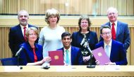 Leeds Britain's Chancellor of the Exchequer Rishi Sunak is pictured with Councillors Shabir Pandor, Denise Jeffery, Judith Blake, Tim Swift, Susan Hinchcliffe, and Simon Clarke MP following the signing of the West Yorkshire Combined Authority devolution, 