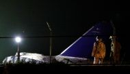 Debris of the Lion Air medical evacuation plane, that exploded during takeoff, is seen on the runway of Manila International Airport in Pasay City, Philippines March 29, 2020. REUTERS/Eloisa Lopez