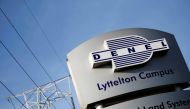 FILE PHOTO: Denel company logo is seen at the entrance of their business divisions in Pretoria, South Africa, December 4, 2018 Picture taken December 4, 2018. REUTERS/Siphiwe Sibeko/File Photo