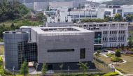 TOPSHOT - An aerial view shows the P4 laboratory at the Wuhan Institute of Virology in Wuhan in China's central Hubei province on April 17, 2020. / AFP / Hector RETAMAL