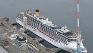 An aerial view shows Italian cruise ship Costa Atlantica, which had confirmed 33 cases of the coronavirus disease (COVID-19) infection, in Nagasaki, southern Japan April 21, 2020. in this photo taken by Kyodo. Picture taken April 21, 2020. Mandatory credi