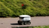 A delivery robot from the company ''Starship'' is seen, as the spread of the coronavirus disease (COVID-19) continues, in Milton Keynes, Britain, April 21, 2020. REUTERS/Andrew Boyers