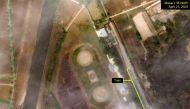 What is described by Washington-based North Korea monitoring project 38 North as a special train possibly belonging to North Korean leader Kim Jong Un is seen in a satellite image with graphics taken over Wonsan, North Korea April 21, 2020.
