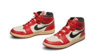 A pair of 1985 Nike Air Jordan 1s, made for and worn by U.S. basketball player Michael Jordan, are seen in an undated handout photo ahead of an online auction by Sotheby's New York. Sotheby's/Handout via Reuters