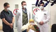 Pelageya Poyarkova, 100, wearing a protective mask poses for a picture as she leaves the Brain Centre in Moscow on May 13, 2020. AFP PHOTO / FEDERAL BIOMEDICAL AGENCY OF RUSSIA 