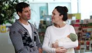 In this file photo taken on June 24, 2018 New Zealand Prime Minister Jacinda Ardern and partner Clarke Gayford pose with their baby daugther Neve Te Aroha Ardern Gayford outside the hospital in Auckland. AFP / MICHAEL BRADLEY
