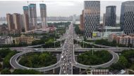 An aerial view shows streets in Wuhan, in China’s central Hubei province on May 21, 2020. China has largely brought the coronavirus under control within its borders since the outbreak first emerged in the city of Wuhan late last year. (AFP / Hector RETAMA