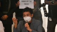 Philippine journalist Maria Ressa speaks during a press conference after attending the court's verdict promulgation in Manila on June 15, 2020. / AFP / Ted ALJIBE