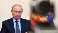 Russia's President Vladimir Putin takes part in a video conference call with health workers at the Novo-Ogaryovo state residence outside Moscow, Russia June 20, 2020. Sputnik/Aleksey Nikolskyi/Kremlin 