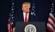 US President Donald Trump gestures as he speaks during the Independence Day events at Mount Rushmore National Memorial in Keystone, South Dakota. / AFP / SAUL LOEB