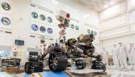In this image obtained from NASA, engineers in a clean room at NASA's Jet Propulsion Laboratory in Pasadena, California, observe the first driving test for NASA's Perseverance rover on December 17, 2019. NASA's most advanced Mars rover, Perseverance, laun