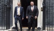 LONDON, UNITED KINGDOM - JULY 21: British Foreign Secretary Dominic Raab (L) and US Secretary of State Mike Pompeo (R) leave Downing St after attending a meeting with British Prime Minister Boris Johnson in London, United Kingdom on July 21, 2020. ( Ray T