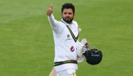 Pakistan's Azhar Ali gestures as he comes off for the tea break unbeaten on 82 on the third day of the third Test cricket match between England and Pakistan at the Ageas Bowl in Southampton, southern England on August 23, 2020. - RESTRICTED TO EDITORIAL U