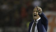 In this file photo taken on October 01, 2019 then Boca Juniors' coach Gustavo Alfaro gives instructions during the all-Argentine Copa Libertadores semifinal first leg football match against River Plate at the Monumental stadium in Buenos Aires. Argentinia