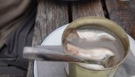 A can of fermented Baltic herring, known as surstromming in Swedish, sits on a table in the restaurant belonging to chef Malin Soderstrom who invited a group of friends to try the delicacy in her restaurant as a demonstration of how she prepares the stron