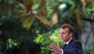 French President Emmanuel Macron gives a news conference in Ajaccio, on the Mediterranean Island of Corsica, France September 10, 2020. Ludovic Marin/Pool via REUTERS