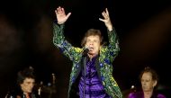 Mick Jagger of the Rolling Stones performs between band members Keith Richards and Ronnie Wood during their No Filter U.S. Tour at Rose Bowl Stadium in Pasadena, California, U.S., August 22, 2019. REUTERS/Mario Anzuoni/File Photo
