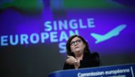 European Commissioner for Transport Adina-Ioana Valean arrives for an online media conference at the European Commission headquarters in Brussels, on September 22, 2020. / AFP / POOL / Francisco Seco