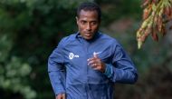 This file handout photograph taken on September 30, 2020 and released by the the London Marathon shows Ethiopia's Kenenisa Bekele training within the grounds of the official marathon hotel and biosecure bubble for the elite-only 2020 Virgin Money London M