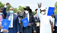 Sudan's Sovereign Council Chief General Abdel Fattah al-Burhan, South Sudan's President Salva Kiir, and Chad President Idriss Deby attend the signing of peace agreement between the Sudan's transitional government and Sudanese revolutionary movements to en