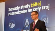 Poland's Prime Minister Mateusz Morawiecki speaks during a news conference as the country grapples with a sharp spike in coronavirus disease (COVID-19) cases, in Warsaw, Poland October 8, 2020. Slawomir Kaminski/Agencja Gazeta/via REUTERS
