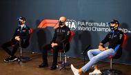 October 30, 2020 Williams' Nicholas Latifi, Williams' Acting Team Principal Simon Roberts and Williams' George Russell during a press conference FIA/Handout via REUTERS