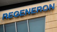 The Regeneron Pharmaceuticals company logo is seen on a building at the company's Westchester campus in Tarrytown, New York, U.S. September 17, 2020. REUTERS/Brendan McDermid/File Photo