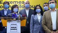 Moldovan presidential candidate Maia Sandu holds a press conference a day after the presidential election in Chisinau on November 2, 2020. / AFP / Sergei GAPON