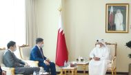 Minister of Commerce and Industry, H E Ali bin Ahmed Al Kuwari, during a meeting with Kazakhstan Minister of Ecology, Geology and Natural Resources, H E Magzum Mirzagaliyev, and other officials.