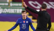 Chelsea's German midfielder Kai Havertz (L) reacts after a decision from Referee David Coote during the English Premier League football match between Burnley and Chelsea at Turf Moor in Burnley, north west England on October 31, 2020. / AFP / POOL / Oli S