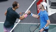 Tennis - ATP Masters 1000 - Paris Masters - AccorHotels Arena, Paris, France - November 5, 2020 Spain's Rafael Nadal shakes hands with Australia's Jordan Thompson as he celebrates winning their third round match REUTERS/Gonzalo Fuentes
