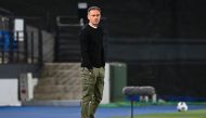 (FILES) In this file photo taken on October 10, 2020 Spain's coach Luis Enrique attends the UEFA Nations League A group 4 football match between Spain and Switzerland at the Alfredo Di Stefano stadium in Valdebebas in northeastern Madrid. Spain will face 