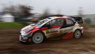 French driver Sebastien Ogier and co-driver Julien Ingrassia steer their Toyota Yaris WRC during the SS16 stage of the FIA World Rally Championship at the Autodromo Nazionale circuit in Monza on December 6, 2020. / AFP / MIGUEL MEDINA