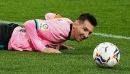Barcelona's Argentine forward Lionel Messi eyes the ball during the Spanish league football match between Real Valladolid FC and FC Barcelona at the Jose Zorilla stadium in Valladolid on December 22, 2020. / AFP / Cesar Manso
