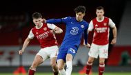 Chelsea's Kai Havertz in action with Arsenal's Kieran Tierney Pool via REUTERS/Andrew Boyers