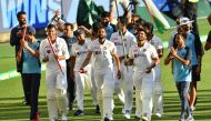 India celebrates winning on day five of the fourth test match between Australia and India at the Gabba in Brisbane, Australia, January 19, 2021. AAP Image/Darren England via REUTERS 