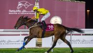 She’s Our Queen, ridden by Ivan Rossi, wins the Class 2 Thoroughbred Pearl at Al Rayyan Race Park yesterday. 