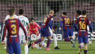 Soccer Football - La Liga Santander - FC Barcelona v Elche - Camp Nou, Barcelona, Spain - February 24, 2021 Barcelona's Lionel Messi scores their first goal REUTERS/Albert Gea

