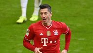 March 20, 2021 Bayern Munich's Robert Lewandowski celebrates scoring their fourth goal and completing his hat-trick Pool via REUTERS/Matthias Balk