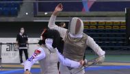 Fencers are seen in action on day two of the International Fencing Federation (FIE) Foil Grand Prix Doha 2021 at the Aspire Dome in Doha yesterday. More than 260 fencers from 51 countries are competing for points that help towards qualification for the To