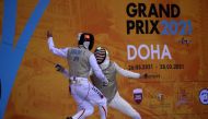 Action during final day of FIE Foil Grand Prix Doha 2021 at the Aspire Dome, yesterday. 