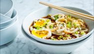 Udon Noodles With Soft-Boiled Egg, Hot Soy and Black Pepper. Photo by Scott Suchman for The Washington Post.
