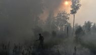 File photo: A specialist of the Russian Federal Agency for Forestry works to put out a forest fire outside the village of Basly in Omsk Region, Russia August 11, 2020. REUTERS/Alexey Malgavko/File Photo