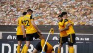 Wolverhampton Wanderers' Morgan Gibbs-White celebrates scoring their second goal with teammates Pool via REUTERS/Tim Keeton 